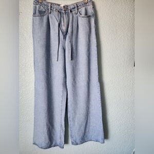 Frame Lyocell Light Blue Loose Wide Leg Cropped Jeans